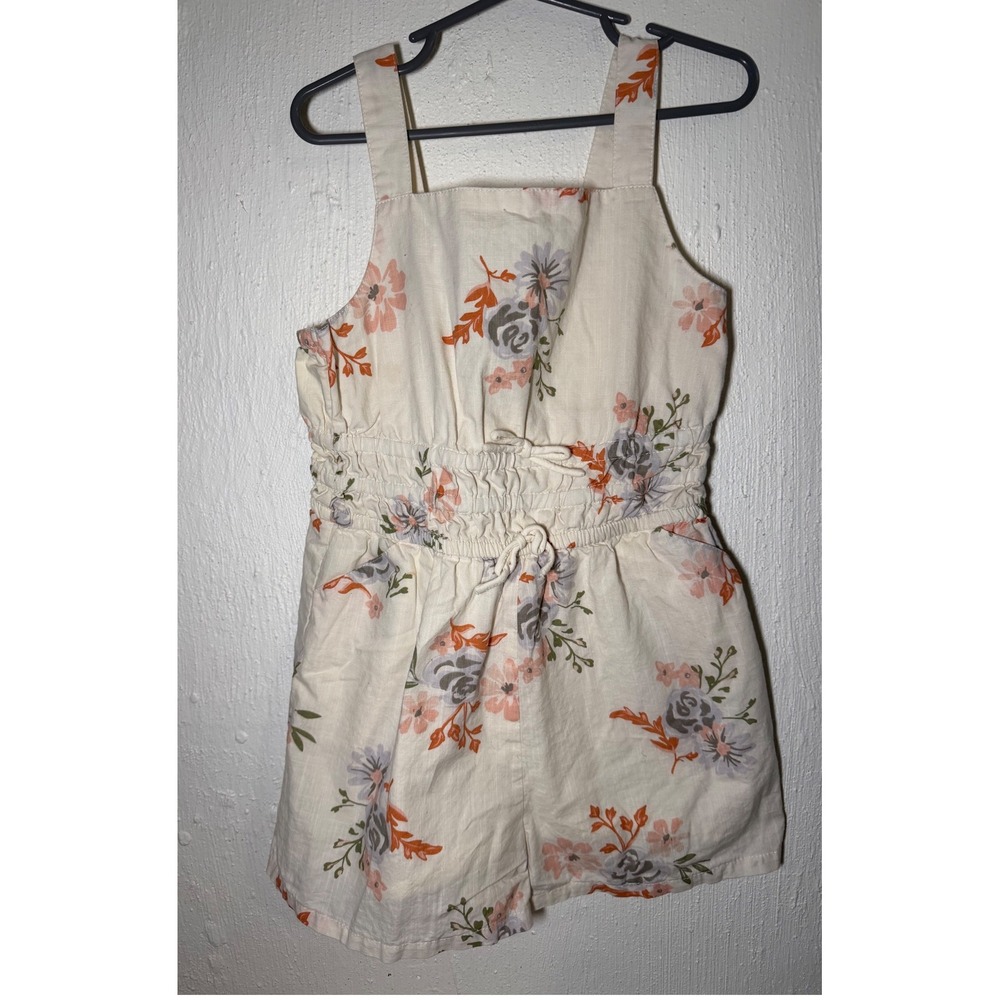 Happily Grey Kids Floral Cotton Romper Cream Sleeveless Smocked Waist Size 8